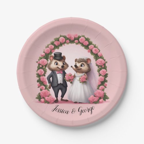 Cute Hedgehog Bride and Groom Wedding Paper Plates