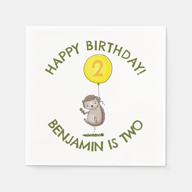 Cute hedgehog cartoon personalized birthday napkins (Front)
