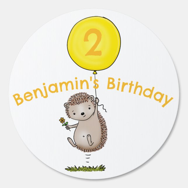 Cute hedgehog cartoon personalized birthday sign (Front)