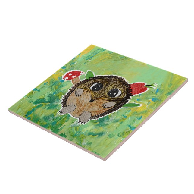 Cute Hedgehog Ceramic Tile (Side)