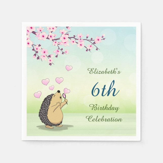 Cute Hedgehog Cherry Blossom Custom Napkins (Front)