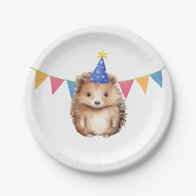 Cute Hedgehog child's birthday party  Paper Plates (Front)
