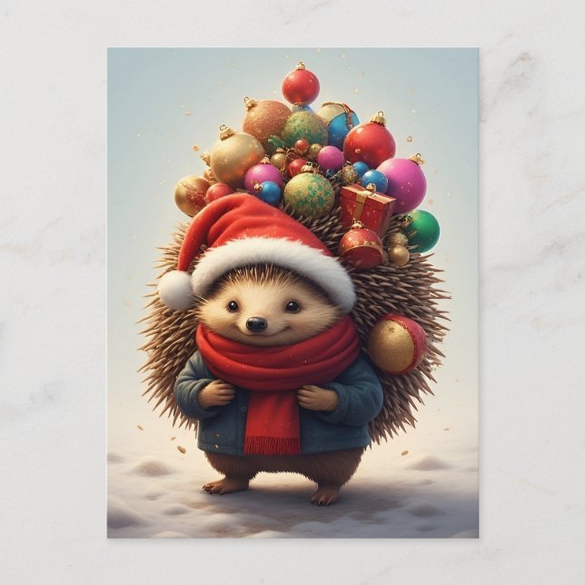 ❄️ Cute Hedgehog Christmas Joy 🎄 Festive Winter Postcard (Front)