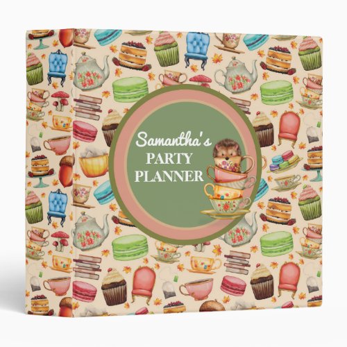 Cute Hedgehog Colorful Teacups Party Planne Binder