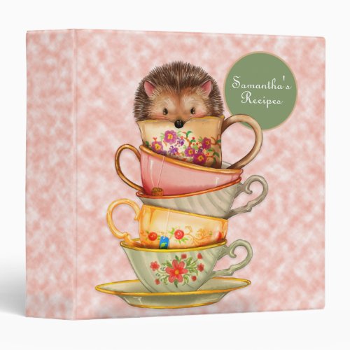 Cute Hedgehog Colorful Teacups Recipe Binder