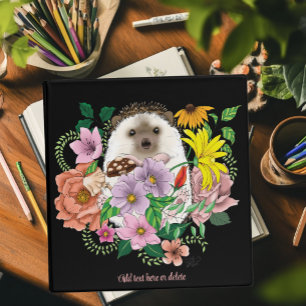 Cute Hedgehog Colorful Wildflowers Woodland 3 Ring Binder