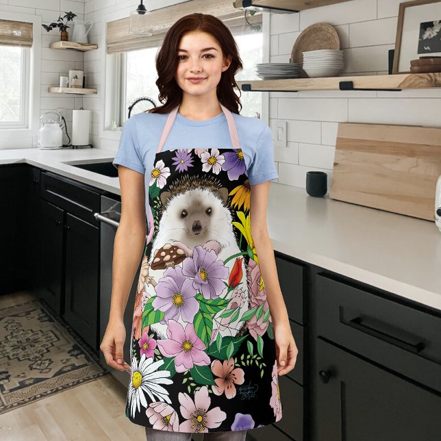 Cute Hedgehog Colorful Wildflowers Woodland Apron (Creator Uploaded)