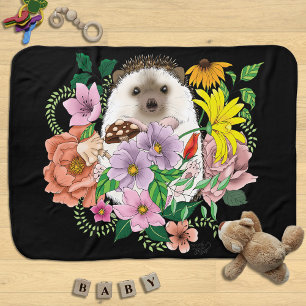 Cute Hedgehog Colorful Wildflowers Woodland Baby Blanket