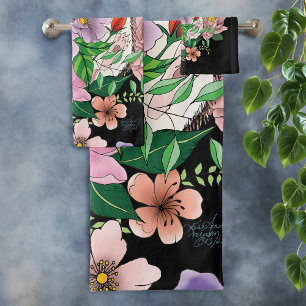 Cute Hedgehog Colorful Wildflowers Woodland Bath Towel Set