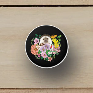 Cute Hedgehog Colorful Wildflowers Woodland Ceramic Knob