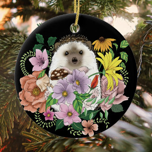 Cute Hedgehog Colorful Wildflowers Woodland Ceramic Ornament