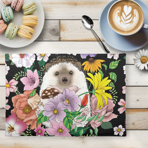 Cute Hedgehog Colorful Wildflowers Woodland Cloth Placemat