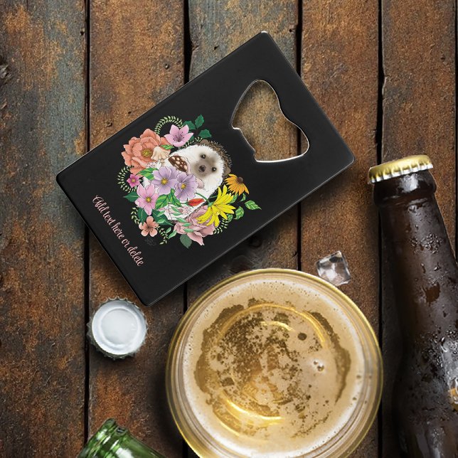 Cute Hedgehog Colorful Wildflowers Woodland Credit Card Bottle Opener (Creator Uploaded)