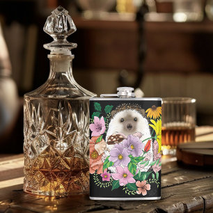 Cute Hedgehog Colorful Wildflowers Woodland Flask