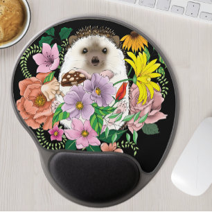 Cute Hedgehog Colorful Wildflowers Woodland Gel Mouse Pad
