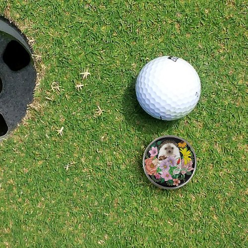 Cute Hedgehog Colorful Wildflowers Woodland Golf Ball Marker