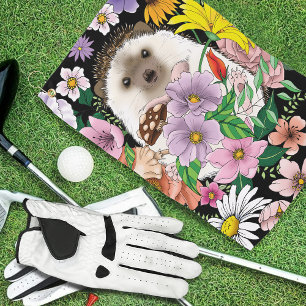 Cute Hedgehog Colorful Wildflowers Woodland Golf Towel