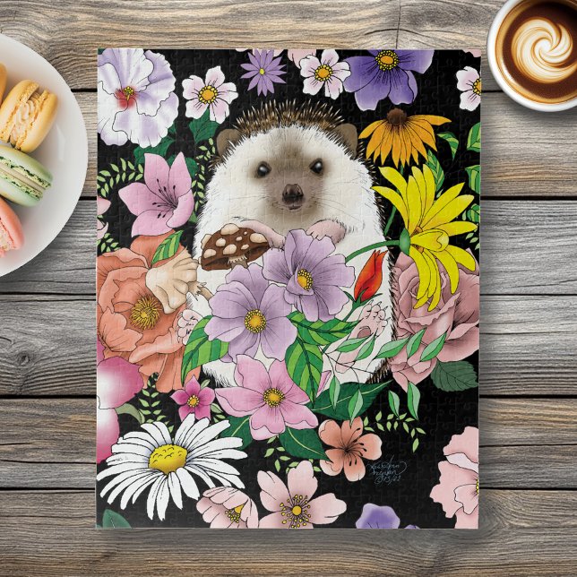 Cute Hedgehog Colorful Wildflowers Woodland Jigsaw Puzzle (Creator Uploaded)