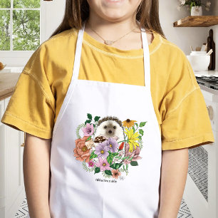 Cute Hedgehog Colorful Wildflowers Woodland Kids' Apron