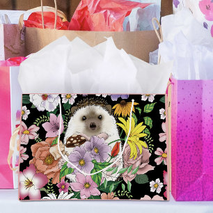 Cute Hedgehog Colorful Wildflowers Woodland Large Gift Bag