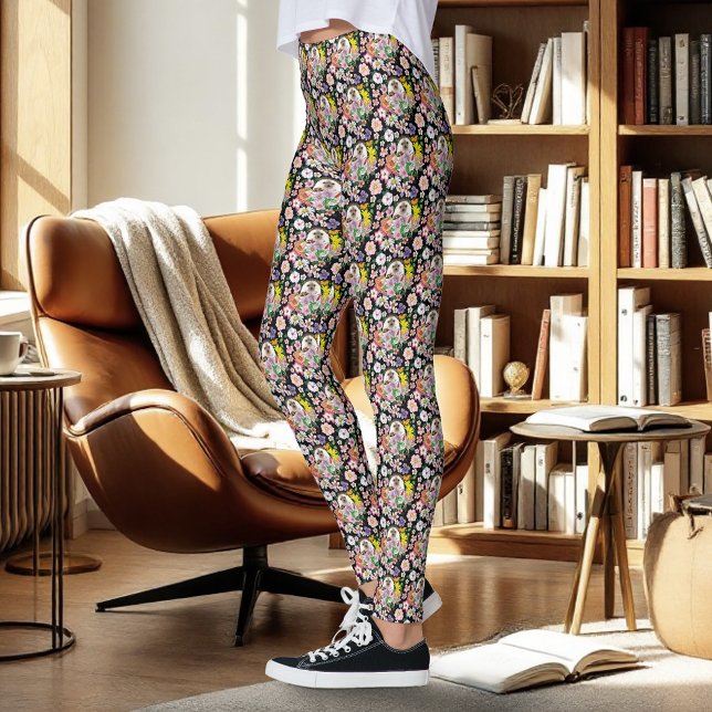 Cute Hedgehog Colorful Wildflowers Woodland Leggings (Creator Uploaded)