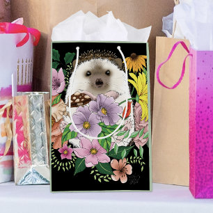 Cute Hedgehog Colorful Wildflowers Woodland Medium Gift Bag