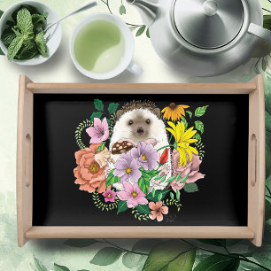 Cute Hedgehog Colorful Wildflowers Woodland Serving Tray