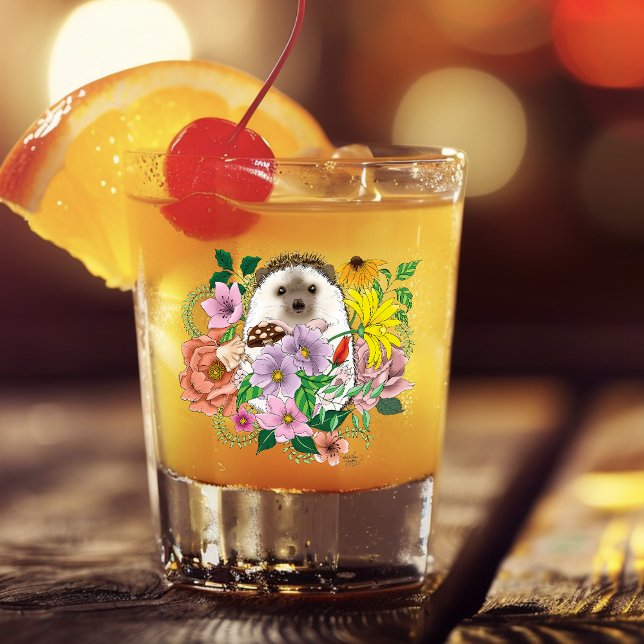 Cute Hedgehog Colorful Wildflowers Woodland Shot Glass (Creator Uploaded)