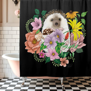 Cute Hedgehog Colorful Wildflowers Woodland Shower Curtain