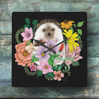 Cute Hedgehog Colorful Wildflowers Woodland
