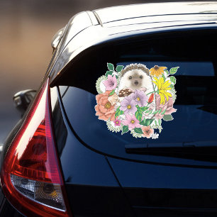 Cute Hedgehog Colorful Wildflowers Woodland Sticker