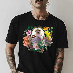 Cute Hedgehog Colorful Wildflowers Woodland T-Shirt
