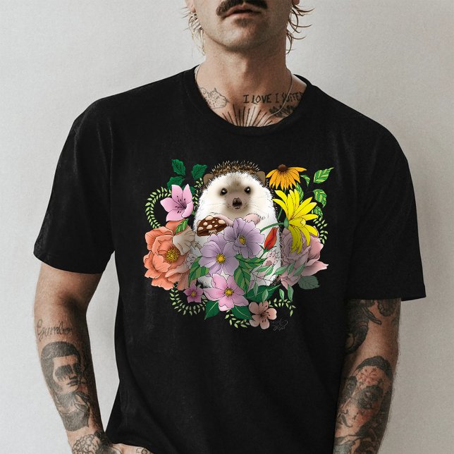 Cute Hedgehog Colorful Wildflowers Woodland T-Shirt (Creator Uploaded)