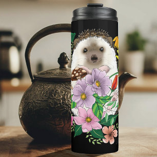 Cute Hedgehog Colorful Wildflowers Woodland Thermal Tumbler