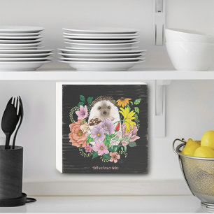 Cute Hedgehog Colorful Wildflowers Woodland Wooden Box Sign