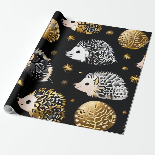 Cute Hedgehog Colorful Wrapping Paper . Hedgehog  (Unrolled)