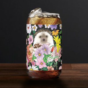 Cute Hedgehog Colourful Wildflowers Woodland Can Glass
