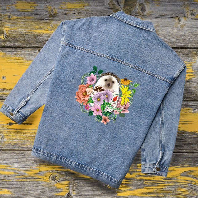 Cute Hedgehog Colourful Wildflowers Woodland Denim Jacket (Creator Uploaded)