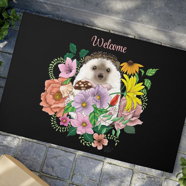 Cute Hedgehog colourful Wildflowers Woodland Doormat (Creator Uploaded)