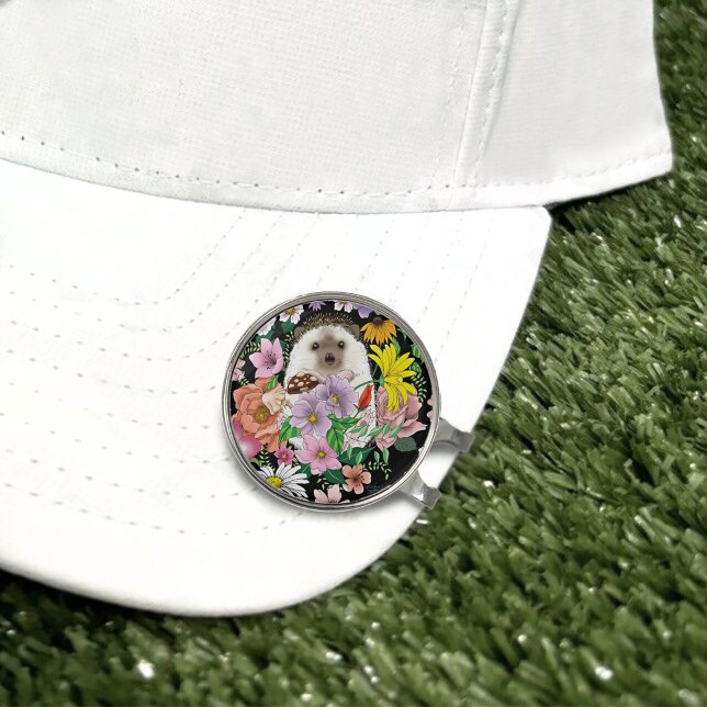 Cute Hedgehog Colourful Wildflowers Woodland Golf Hat Clip (Creator Uploaded)