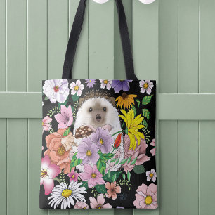 Cute Hedgehog Colourful Wildflowers Woodland Tote Bag