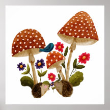 Cute Hedgehog Couple and Mushrooms