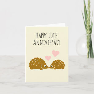 Cute Hedgehog Couple - Happy 10th Anniversary Card