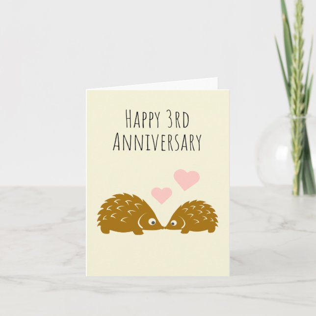 Cute Hedgehog couple- Happy 3rd Anniversary Card (Front)