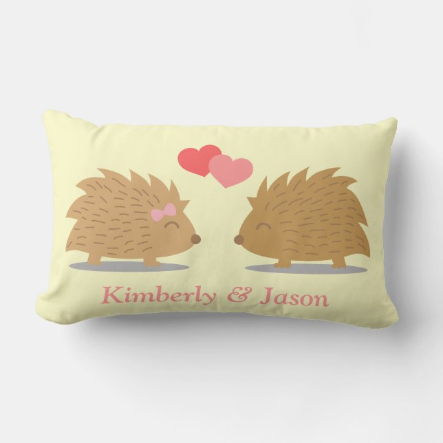 Cute Hedgehog Couple in Love Lumbar Pillow (Front)