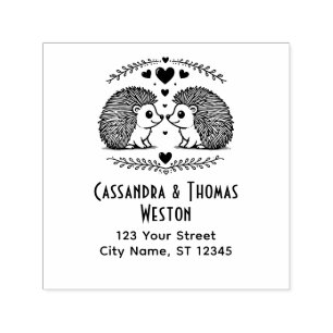 Cute Hedgehog Couple in Love Name Return Address Self-inking Stamp