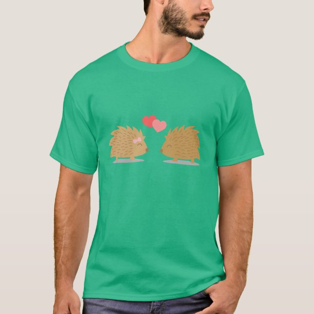 Cute Hedgehog Couple in Love T-Shirt (Front)