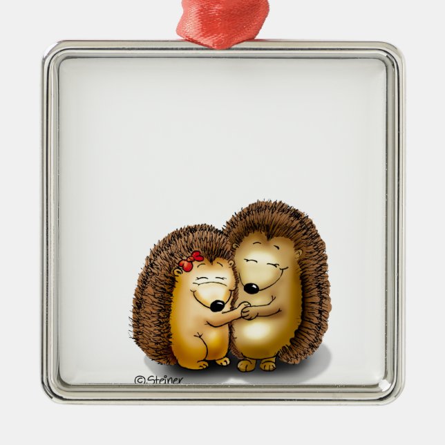 Cute Hedgehog Couple - Mr. and Mrs. Customize Metal Ornament (Front)