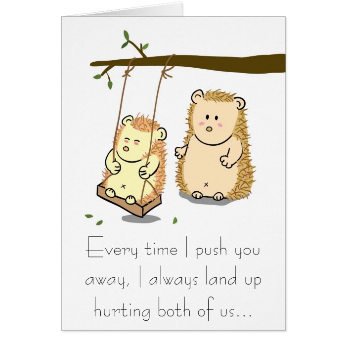 Cute Hedgehog couple on Tree Swing Apology Card