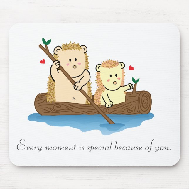 Cute Hedgehog couple sailing on wooden boat Mouse Pad (Front)